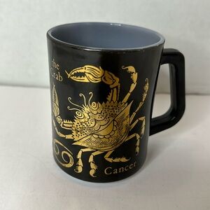 VTG Federal Milk Glass Cancer Zodiac Coffee Mug Horoscope Black and Gold